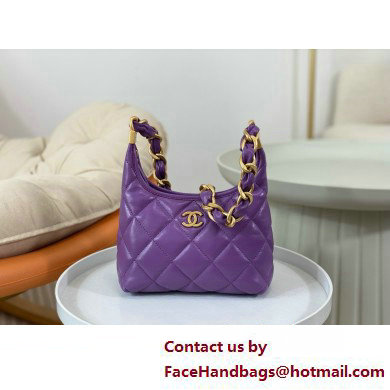 Chanel Shiny Lambskin & Gold-Tone Metal Small Hobo Bag PURPLE AS4922 2025